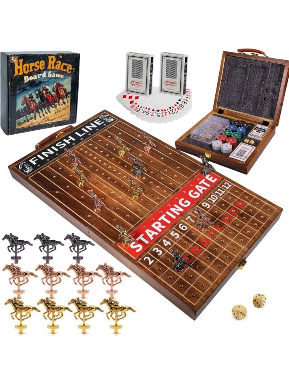 Foldable Solid Wood Horse Racing Game - Fun Family Board Game for All Ages